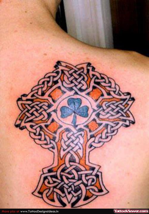 Celtic Cross Tattoo On Right Back Shoulder