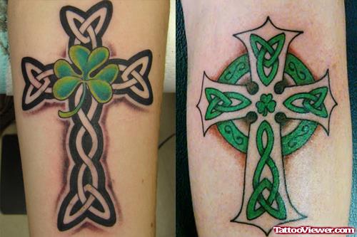 Celtic Cross And Clover Leaf Tattoo