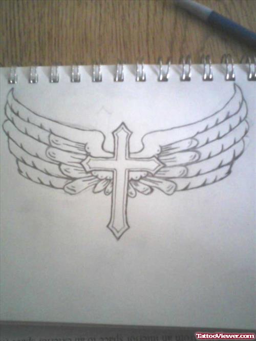 Winged Cross Tattoo Design