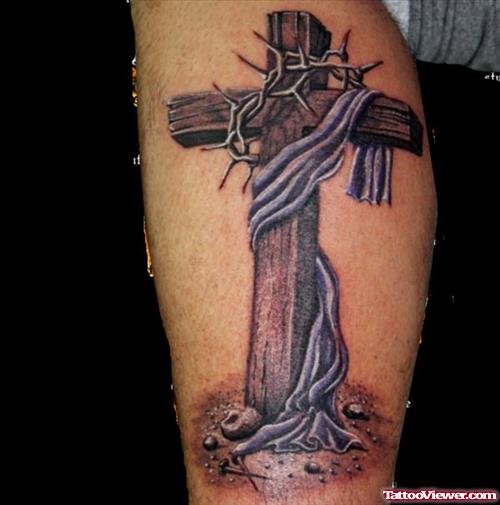 Attractive Grey Ink Cross Tattoo