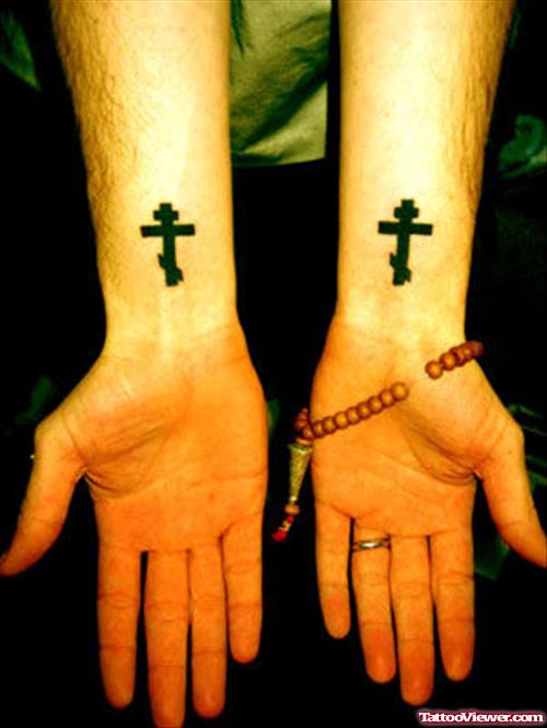 Black Ink Cross Tattoos On Wrists