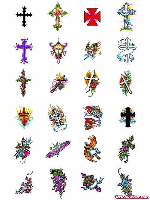 Colored Ink Cross Tattoos Designs