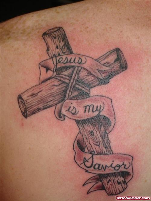 Jesus Is My Savior Banner And Cross Tattoo