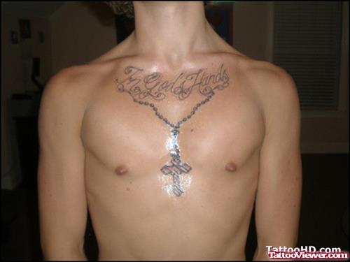 In God Hand - Rosary Cross Tattoo On Man Chest
