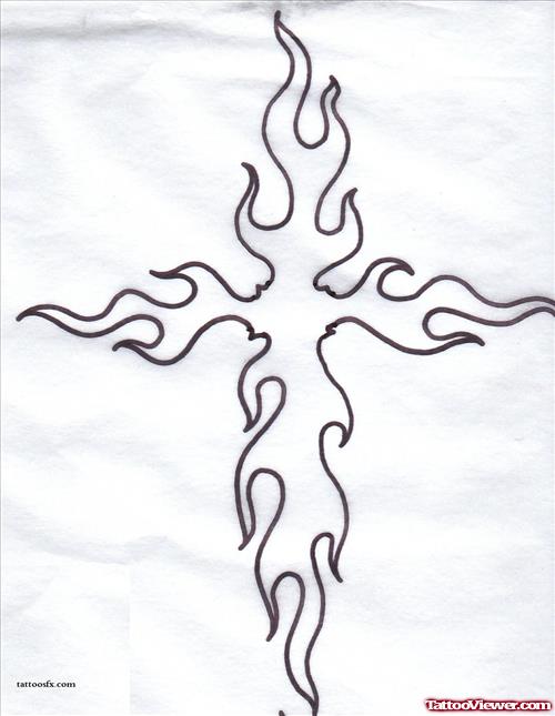Flame Tribal Cross Tattoo Design