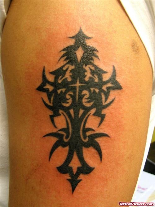 Black Tribal Gothic Cross Tattoo
