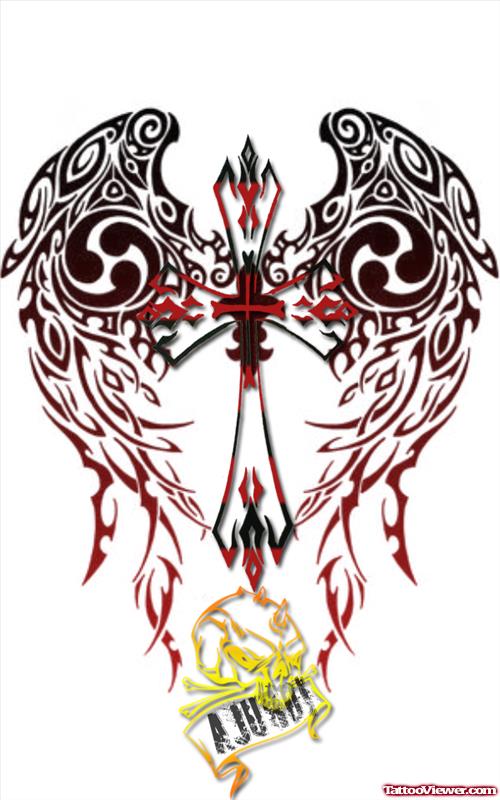 Beautiful Color Tribal Cross Tattoo Design