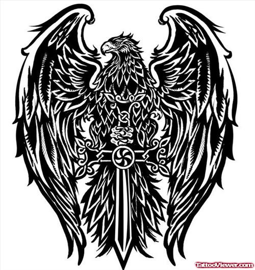 Angel Winged Eagle Cross Tattoo Design