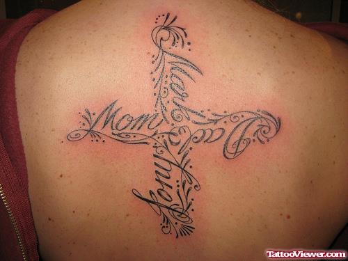 Lettering Cross Tattoo On Back