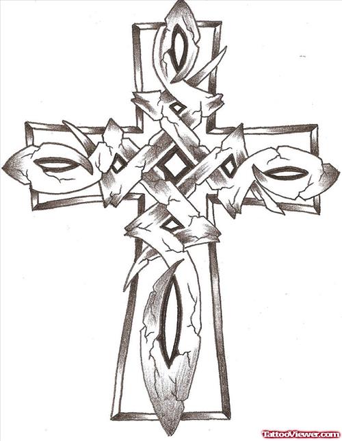 Grey Ink Celtic Stone Cross Tattoo Design