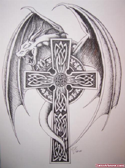 Devil Wings Celtic Cross Tattoo Design