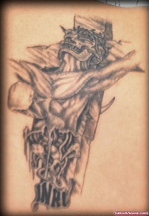 Attractive Amazing Grey Ink Cross Tattoo