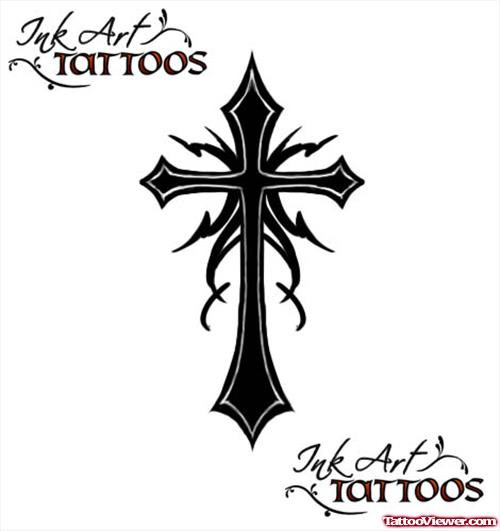 Black Ink Gothic Cross Tattoo Design