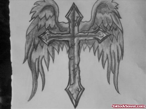 Angel Wings Cross Tattoo Design