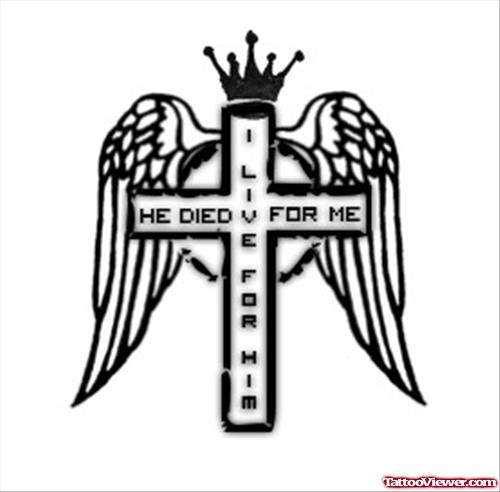 Winged Cross Tattoo Design For Men