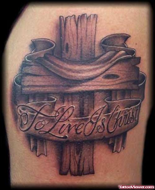 To Liv eIs christ Banner On Cross Tattoo