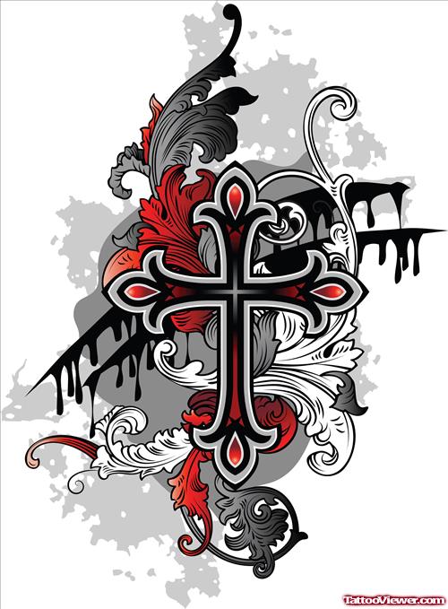 Colored Ink Gothic Cross Tattoo Design