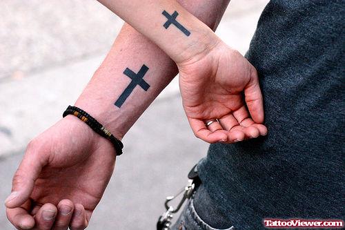 Black Cross Tattoos On Wrists