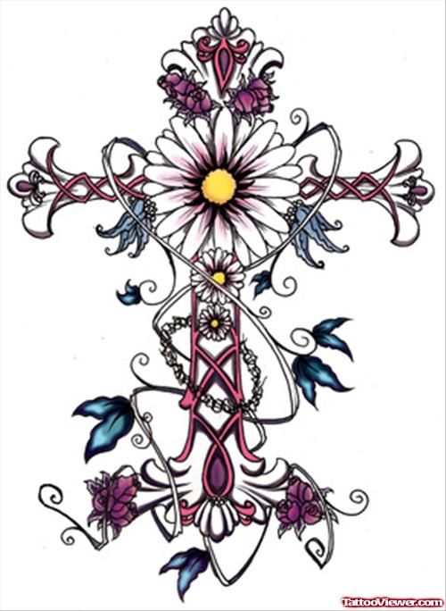 Flowers Cross Tattoo Design