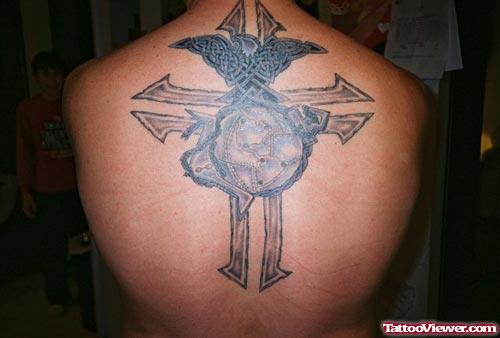 Celtic Bird And Cross Tattoo On Back
