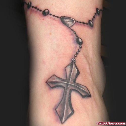 Amazing Rosary Cross Tattoo On Ankle