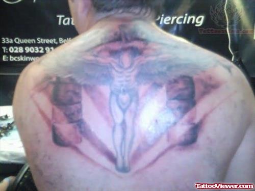 Winged Cross Tattoo on Back