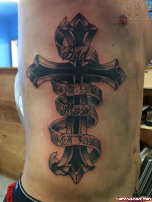 Side Rib Cross Tattoo For Men