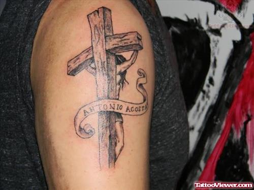 Jesus Cross And Banner Tattoo