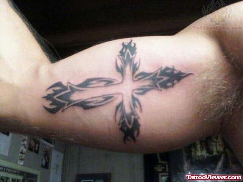 Cross Tattoo On Muscles