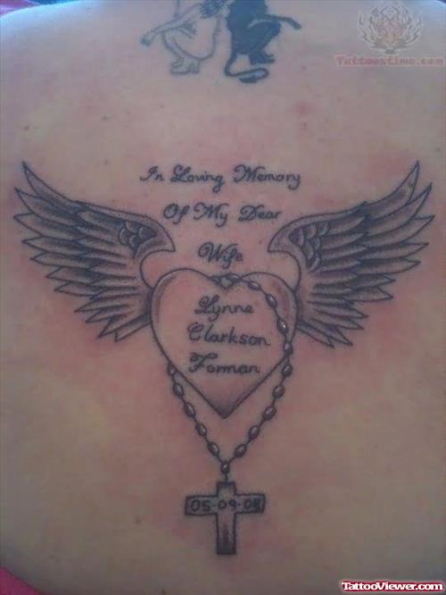 Winged Heart And Cross Memorial Tattoo