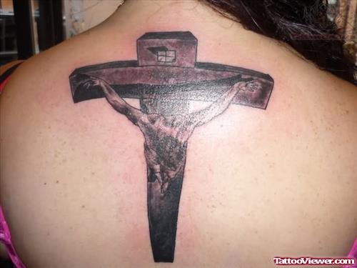 Cross Tattoo On Upperback For Girls