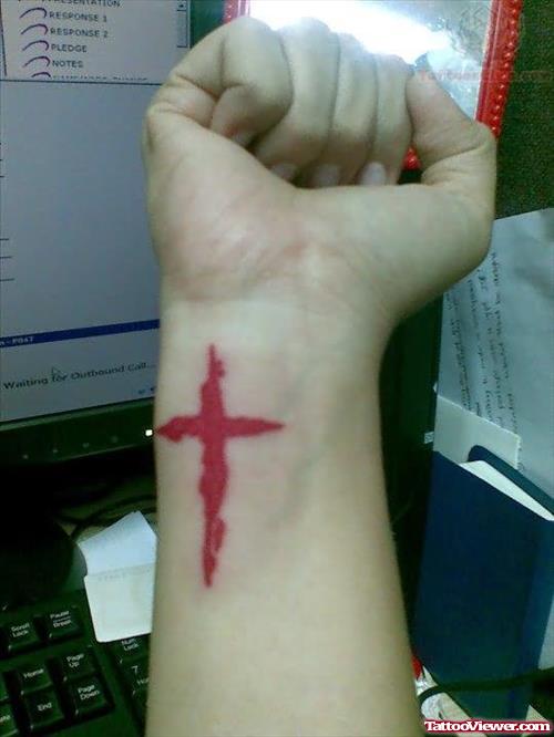 Red Cross Tattoo On Wrist