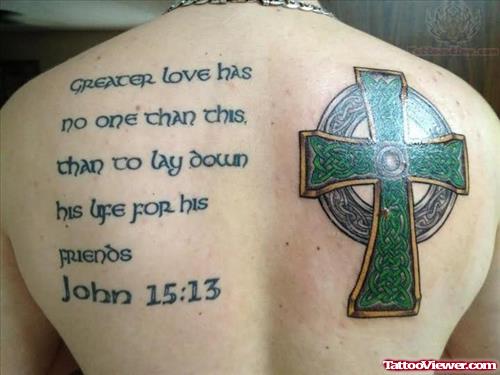 Memorial Celtic Cross Tattoo On Back