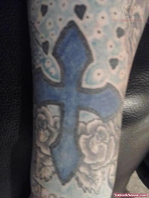 Blue Ink Cross Tattoo