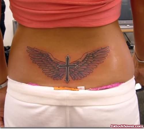 Cross Wings Lowerback Tattoo