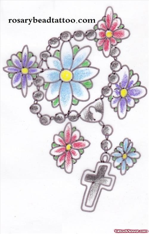 Cross Tattoo With Rosary And Halo