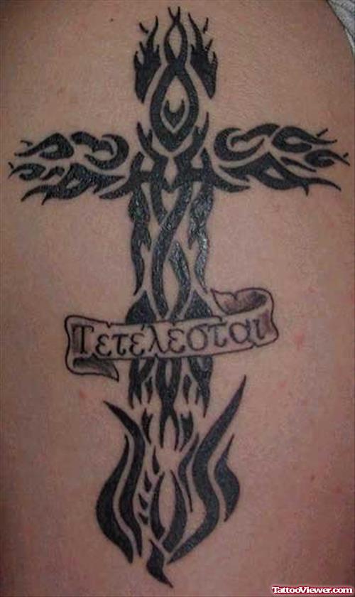 Tribal Cross Fire Tattoo