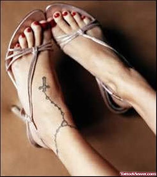Chain Cross Tattoo On Foot