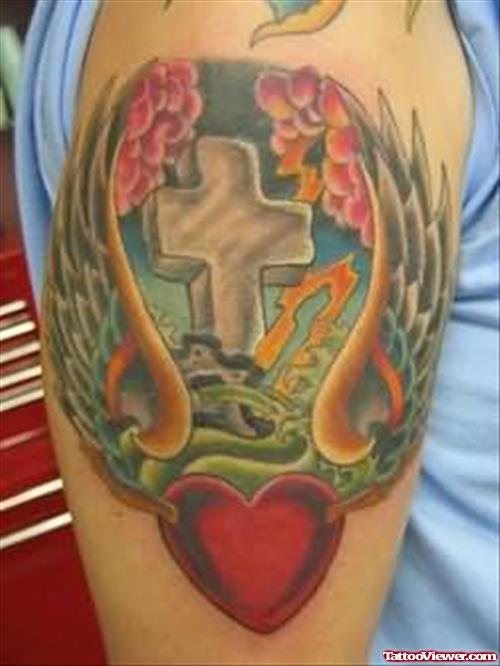 A Colourful Cross Tattoo