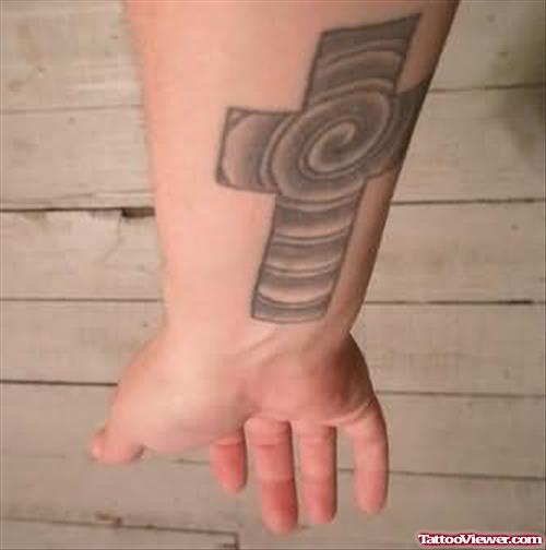 Trendy Cross Tattoo On Wrist