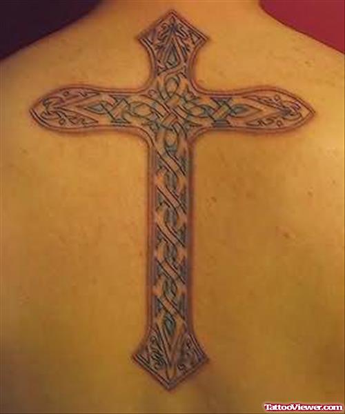 Trendy Cross Tattoo For Back