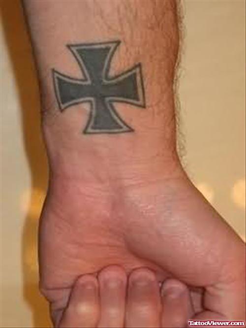 Small Size Cross Tattoo On Wrist