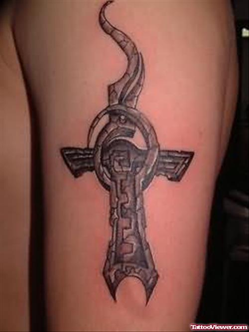 Elegant Hanging Cross Tattoo