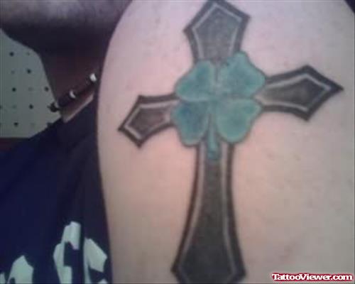 Cross And Four Leaf Tattoo
