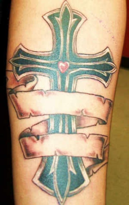 Green Tribal Cross Tattoo