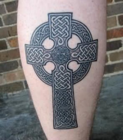 Trendy Cross Tattoo On Leg