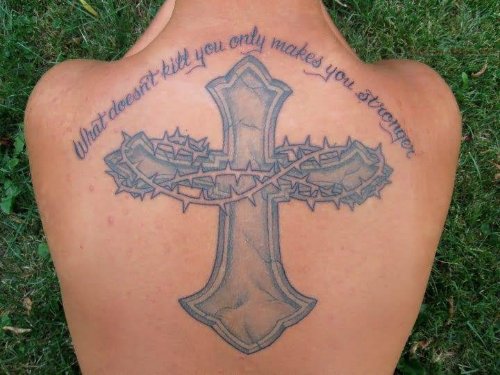 Barbed Wire Cross Tattoo On Back