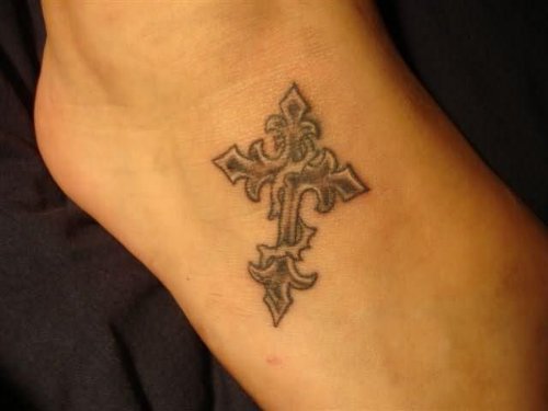Cross Tattoo On Right Foot