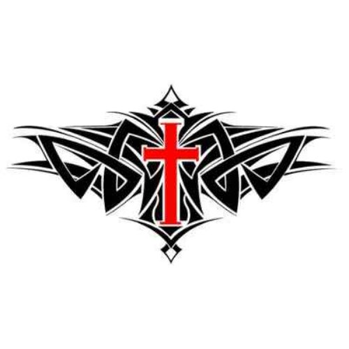 Black Tribal And Red Cross Tattoo Design