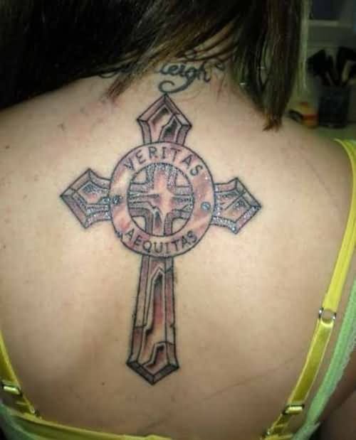 Girl Upperback Cross Tattoo